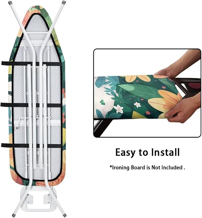 GLENLCWE Hawaiian Cat Green Palm Ironing Board Cover All Standard Thick Ironing Boards Replacement with Elastic Band,15x54 Inch White Cat Print Ironing Board Cover Cloth for Women