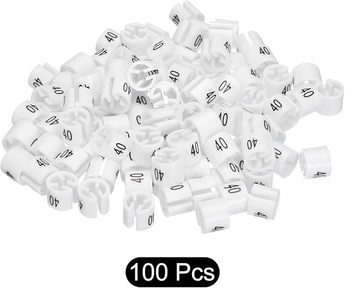 MECCANIXITY Clothes Hanger Marker Colored Hanger Sizer Garment Markers Tag (Number 40, White) for Garment Clothing Color Coding, Pack of 100 Pcs