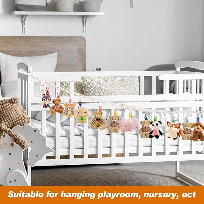 Stuffed Animal Storage Chain 78inch Hanging Stuff Animals Organizer with 20 Clips Macrame Wall Toy Storage Decor for Bedroom Display
