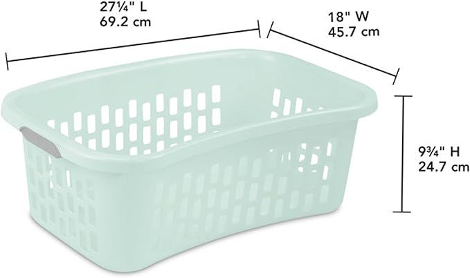 Sterilite 12 Pack HipHold Laundry Basket, Plastic Rectangle Clothes Hamper with Comfort Grip Handles & Reinforced Rim, 1.5 Bushel Capacity, Mint