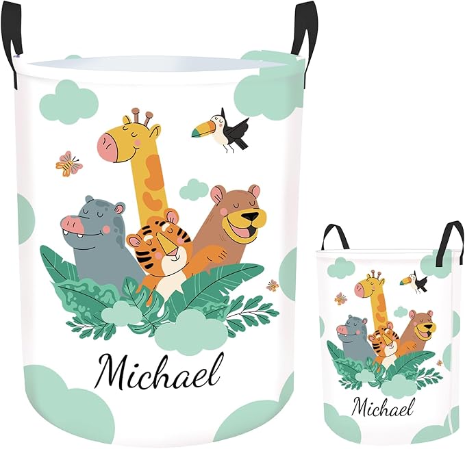 Personalized Woodland Animals Baby Nursery Hamper for Kids, Custom Name Laundry Baskets for Adults, Personalized Toddler Hamper with Name, Clothes Storage Organizer Waterproof