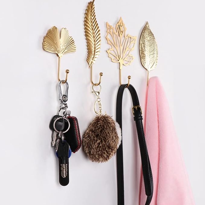 7pcs Leaf Shape Metal Hooks Decorative Wall Hooks Iron Key Holder Coat Hanger Purse Hooks Closet Clothes Coat Hat Towel Robes Hook for Kitchen Bathroom Bedroom Office