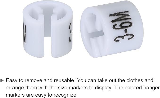 MECCANIXITY Clothes Hanger Marker (3-6M, White) Colored Hanger Sizer Garment Markers Tag, Pack of 150