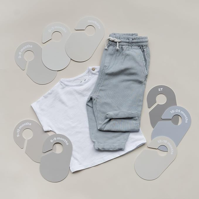 3 Sprouts Baby Closet Dividers Set of 8 - Toddler Clothes Organizer Hanger, Double-Sided Size Labels - Nursery Organization for Newborn Clothing, Infant, Boy & Girl - Beige & Gray