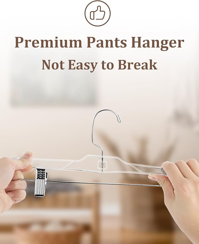 AMKUFO Pants-Hangers-with-Clips-30-Pack, 14 Inch Clear-Plastic-Skirts-Hangers-with-Adjustable-Clips for Shorts Jeans Trousers, Clothes-Hangers Non-Slip Clip-Hangers