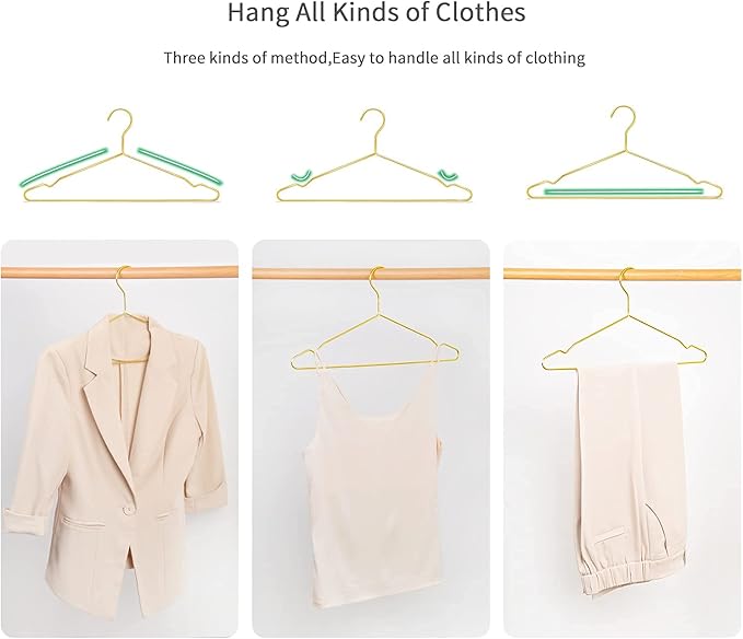 Nature Smile 17 Inches Shiny Gold Metal Clothes Hanger With Big Notches - Coat, Suit, and Dress Hanger - Pack of 10