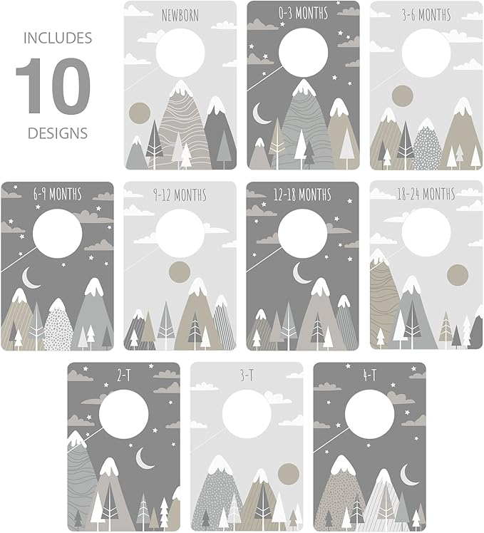 Canopy Street Gender Neutral Closet Clothing Dividers/Trendy Mountain Closet Organizer for Boy Or Girl Newborn to 4T Clothes / 4" x 6" Adventure Nursery Dividers