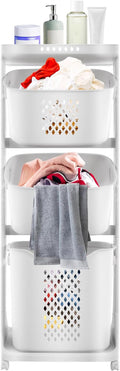 Rolling Laundry Hamper Storage Sorter, 3 Tier Rolling Laundry Hamper Cart White Laundry Baskets with Wheels, For Clothes, Toiletries, Bathrooms, Laundry Rooms, Bedrooms, White