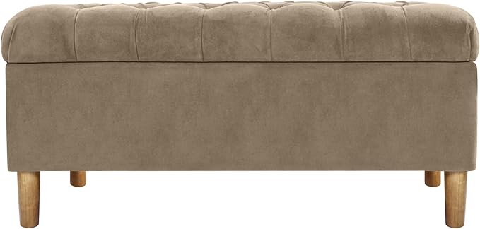 Homepop Home Decor | Tufted Ainsley Button Storage Ottoman Bench with Hinged Lid | Ottoman Bench with Storage for Living Room & Bedroom,Fawn Velvet