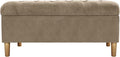 Homepop Home Decor | Tufted Ainsley Button Storage Ottoman Bench with Hinged Lid | Ottoman Bench with Storage for Living Room & Bedroom,Fawn Velvet