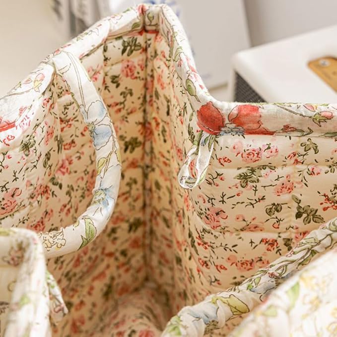 Quilted Fabric Basket Car Storage Basket Boho Floral Laundry Hamper for Nursery Bedroom & Living Room | Organize Clothes Toys