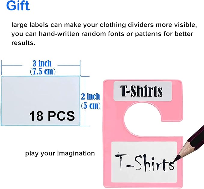 10 Pack White Clothing Rack Size Dividers Plus 45 Labels (1 Inch) and 18 Large Blank Labels, Large Rectangular Clothing Closet Dividers (Pink)