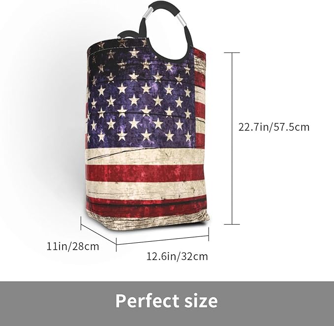American Flag Laundry Basket Vintage Foldable Laundry Hamper Collapsible Laundry Baskets with Handles Clothes Hamper Laundry Tote Bag for Dorm Family Storage Bin 50L