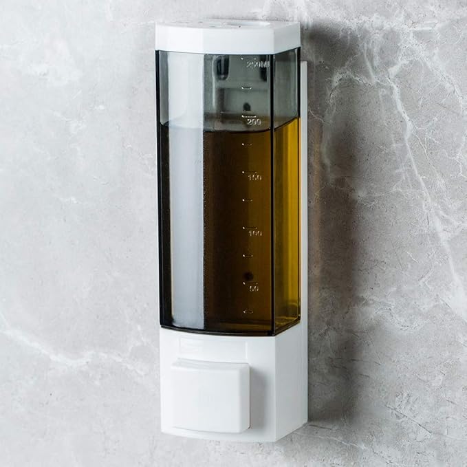 Soap Dispensers 250ml ABS Plastic Drill Free with Adhesive or Wall Mount with Screws Liquid Hand Shower Dispenser for Bathroom or Kitchen