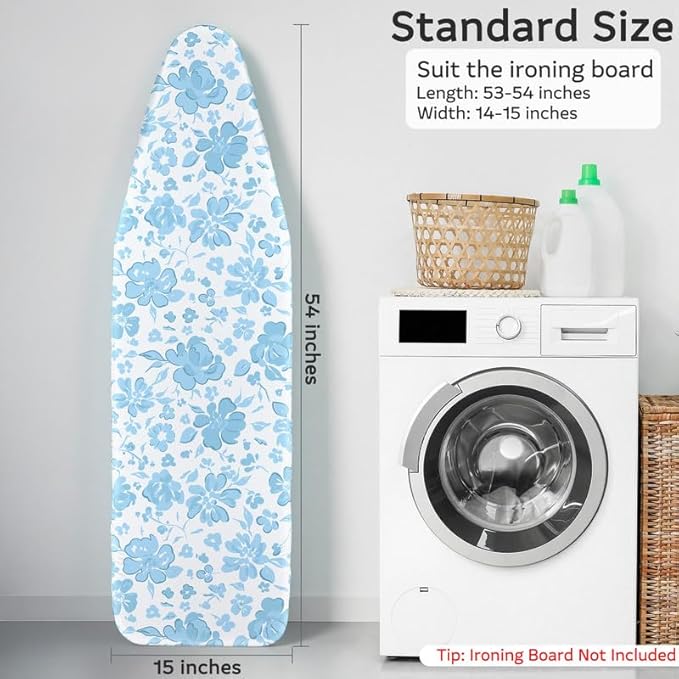 FIOBEE Ironing Board Cover and Pad Extra Thick Iron Board Pad with Heat-Resistant Mesh Padded Iron Board Covers Adjustable Buckle & Elastic Edges for 15x54 Standard Size Ironing Board, Light Blue