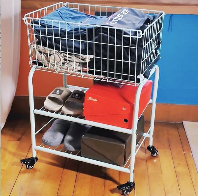 Rolling Laundry Basket with Wheels, Heavy-Duty Multipurpose Organizer - Removable Storage Cart for Clothes, Toys, Dorm Room, Laundry Hamper(White)