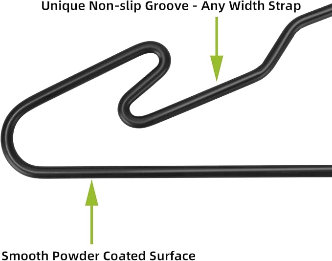 Heavy Duty Metal Hangers with Unique Hook Design Durable & Sturdy Coat Hangers 4mm Thick Withstands 25lbs Weight Smooth Powder Coated Finish Compact Shirt Hangers - 40 Pack Black