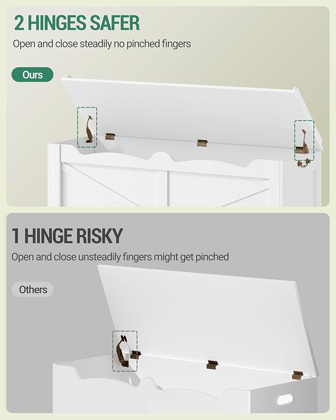 47.2" Storage Chest, Extra Large Storage Trunk with 2 Hinges, Wooden Box Bench, Lift-Top Organizer Chest, Shoe Bench for Entryway, Bedroom, Living Room, White SB14503X