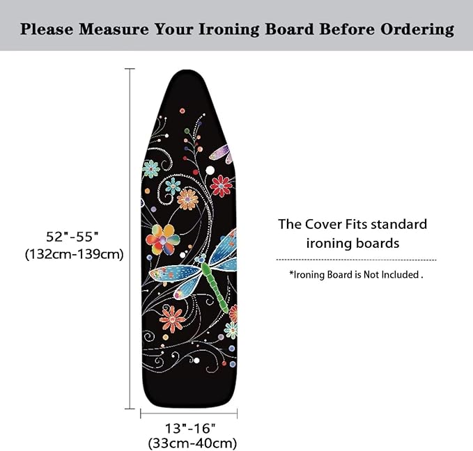 Ironing Board Cover Extra Wide Table Top Ironing Board Cover Standard Size Ironing Accessories Heavy Duty Thick Cover-Dragonfly Flower