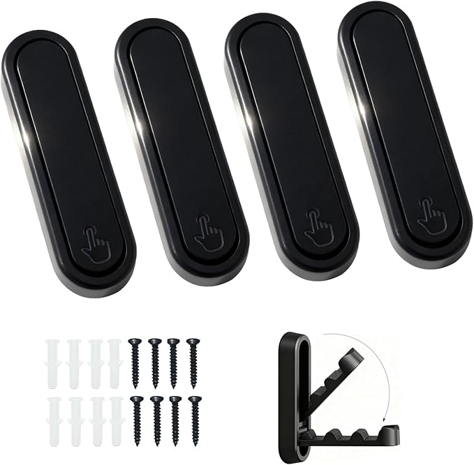 4PCS Folding Coat Hooks,Black Wall Hooks for Hanging, 4 Folding Coat Hooks, Flip Down Heavy Duty Hooks Robe Hook Wall Mounted for Clothes, Towels, Hats & More