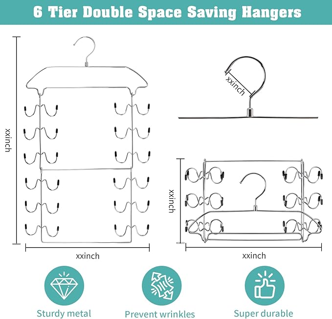 Space Saving Bra Hamgers, Closet Organizers and Storage for Camisoles Tank Tops Bras Ties Swimsuits Strappy Dress, Silver (2 Pack)