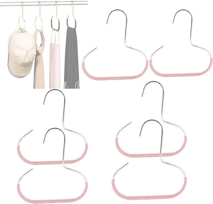 Durable Steel Hangers Maximize Closet Space with Versatile Storage, Hat Organizer Durable Stainless Steel, Durable Steels Hangers for Caps, Ties, Scarves, Clothes (Pink,6 pcs)