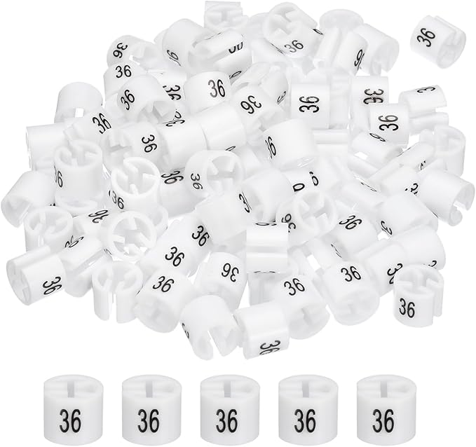 MECCANIXITY Clothes Hanger Marker Colored Hanger Sizer Garment Markers Tag (Number 36, White) for Garment Clothing Color Coding, Pack of 100 Pcs