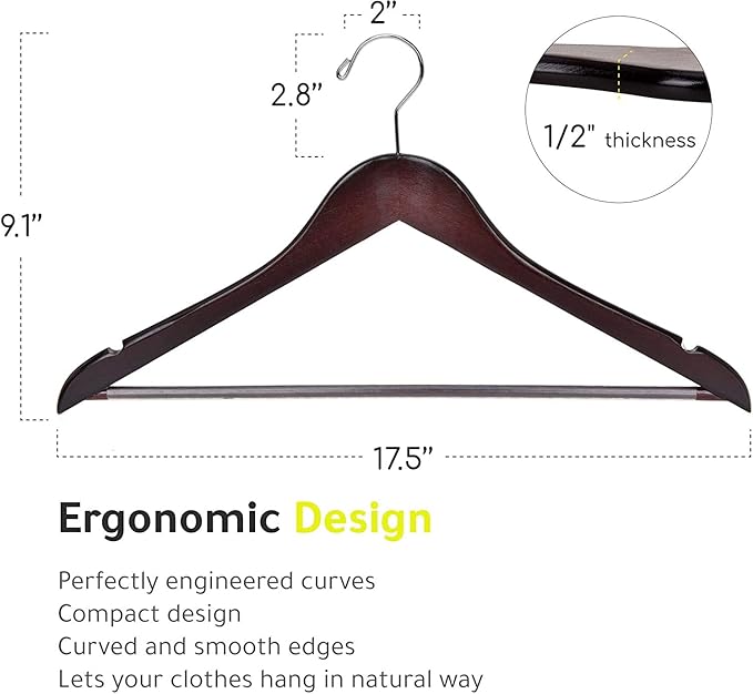 Quality Wooden Hangers - Slightly Curved Hanger 80 Pack Sets - Solid Wood Coat Hangers with Stylish Chrome Hooks - Heavy-Duty Clothes, Jacket, Shirt, Pants, Suit Hangers (Mahogany, 80)