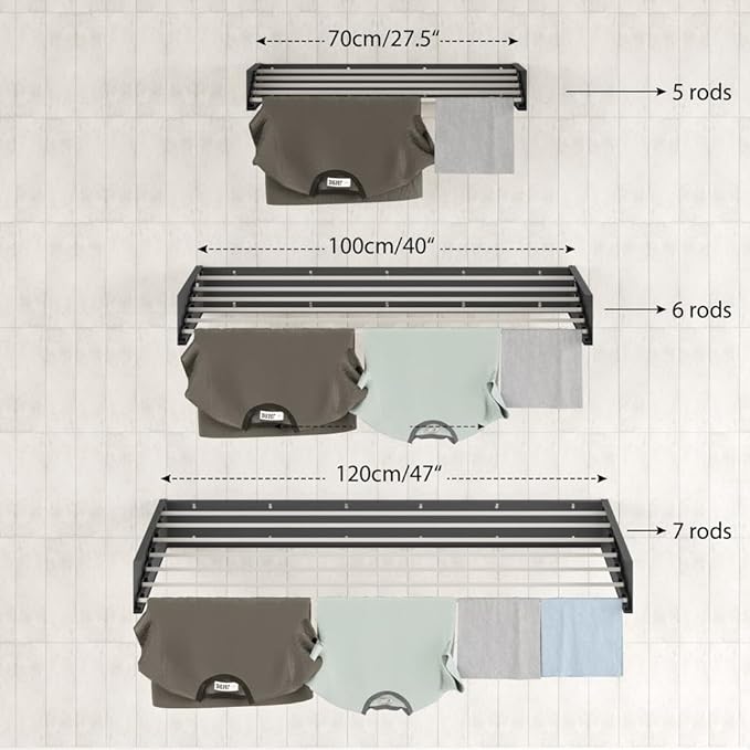Step Up Laundry Drying Rack (27.5-INCH Industrial Gray), Wall Mounted, Retractable Clothes Drying Rack, 40lbs Load Capacity, 11.6 Linear Ft, with Wall Template and Long Screwdriver Bit