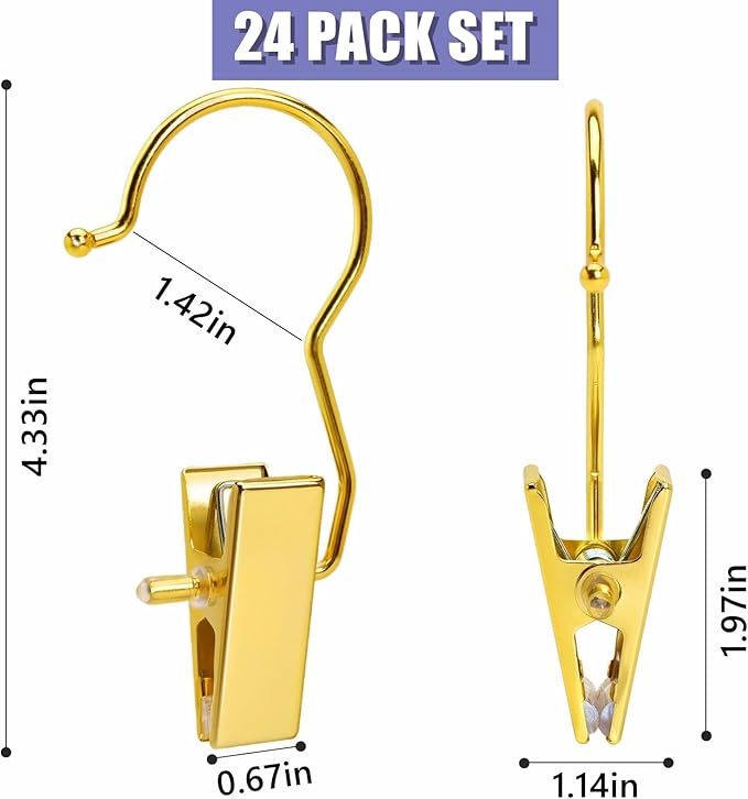 Amber Home 24 Pack Gold Boot Clips for Closet, Gold Boot Hangers with Hooks, Laundry Hooks, Clothes Pins, Portable Home Travel Hangers for Hat, Towels, Bras, Socks