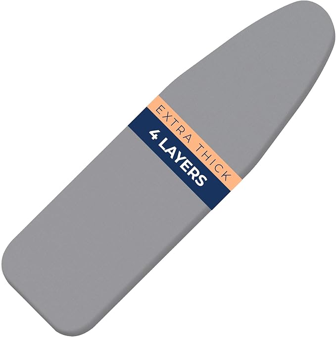 Ironing Board Cover and Pad, Silver Coated Iron Pad Covers for Standard Boards, 4 Layers Extra Thick Heavy Duty Padded Cover, Drawstring Tightening with Scorch and Stain Resistant Padding