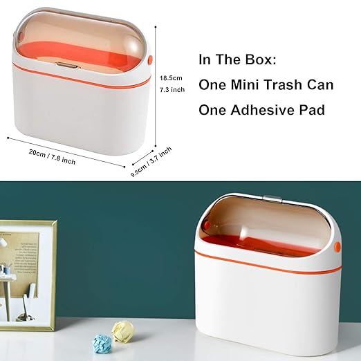 LALASTAR Lint Bin, Mini Desktop Trash Can with Lid for Office Countertop, Mountable Tiny Wastebasket for RV, Dorm, Freezer, Laundry and More (Orange)