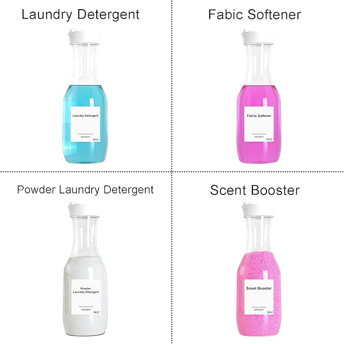 54 OZ Laundry Detergent Dispenser, Laundry Soap Dispenser, Liquid Laundry Detergent Container and Organizer, Clear Plastic Fabric Softener and Laundry Powder Dispenser for Laundry Room, 2Pack