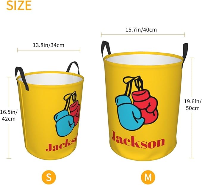 Personalized Laundry Basket for Nursery, Custom Nursery Laundry Hamper with Name, Customize Baby Clothes Circular Hamper for Boys Girls Room Decor, Fighting Gloves
