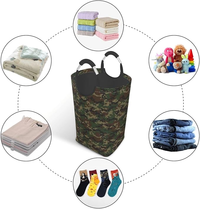 Camo Laundry Basket Camouflage Foldable Laundry Hamper Green Collapsible Laundry Baskets with Handles Clothes Hamper Laundry Tote Bag for Dorm Family Storage Bin 50L