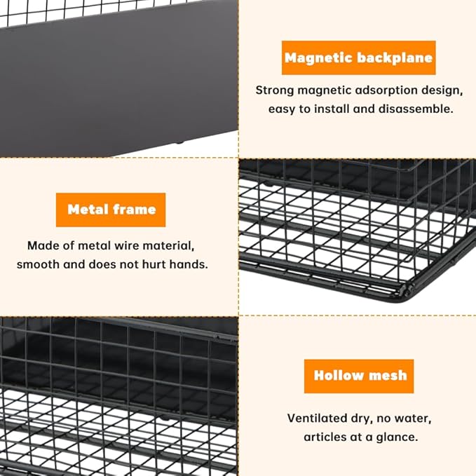 Magnetic Basket Magnetic Fridge Organizer, Magnetic Shelf for Fridge, Magnetic Spice Rack Wire Mesh Magnetic Organizer Holder Accessories(Black,Size:9.8x3.9x3inch)