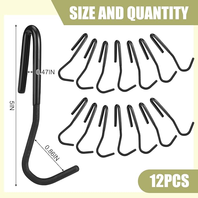 12 Pcs Pot Rack Hooks 5 Inch Black Metal S Hooks for Pots and Pans 90 Degree Twist Angled Hangers for Hanging Kitchen Utensils Towels, Plants