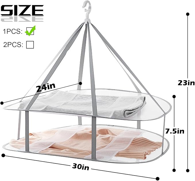 2 Tier Folding Mesh Clothes Drying Rack with Internal Fixation Stackable Sweater Drying Rack Portable Hanging Laundry Rack for Sweater,T-Shirt,Delicates,Swimsuit (1 Pack)