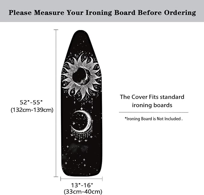 Flashideas Gothic Sun Moon Ironing Board Cover with Elastic Edge Non Stick Scorch Stain Resistant Cover Heavy Duty Iron Pad Covers Standard Boards with Hook and Loop Fastener Strap