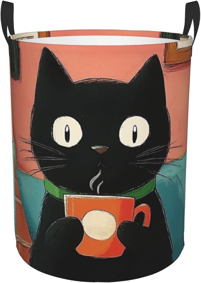 Cute Black Cat Print Laundry Basket For Storage Bins Gift Baskets Bedroom Clothes Hamper