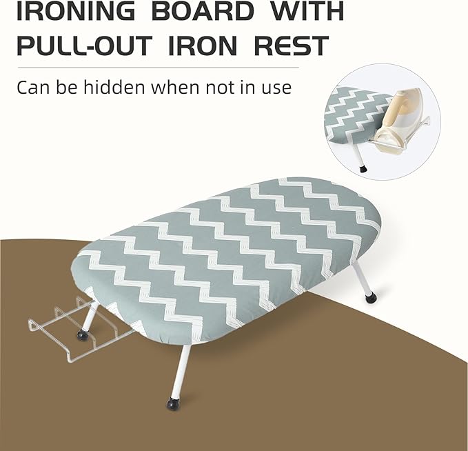 Mini Ironing Board Tabletop Ironing Board Compact Foldable Iron Board Thick Steel Tube with Heat Resistant Covers, Iron Rest for Dorms, Apartment and Travel (Blue-White Wave)