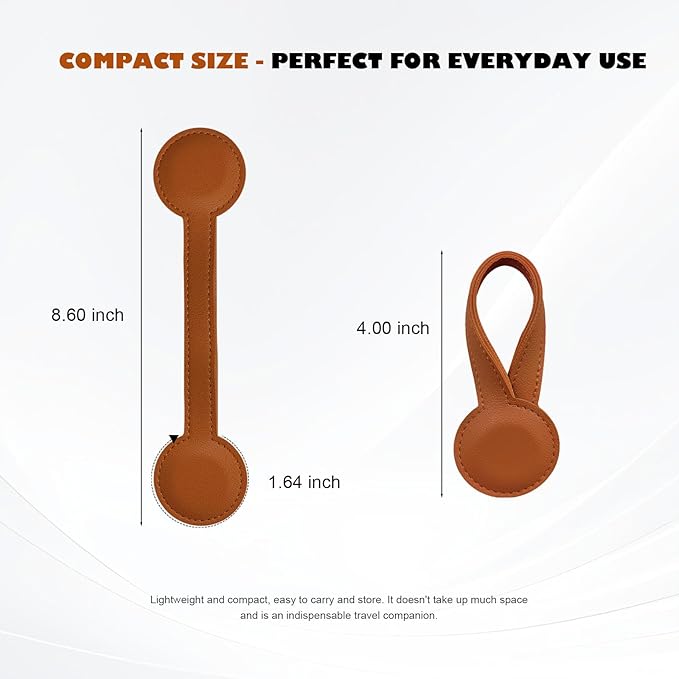 Travel Clip for Bags, Strong Leather Holder with Secure Closure, Lightweight Hook for Purses, Backpacks, Tote Bags, Luggage, Beach Accessories, and Vacation Essentials (1-Pack) Brown