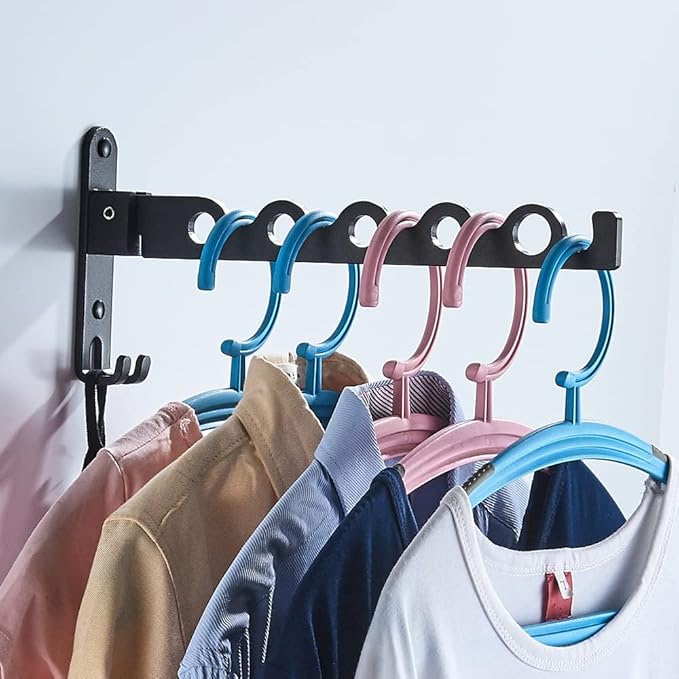 Small Wall Clothes Rail, Aluminium Foldable Drying Rack Hook 90° Rotation Coat Hanger for Laundry Bathroom Balcony (1ps Black Fixed Seat)