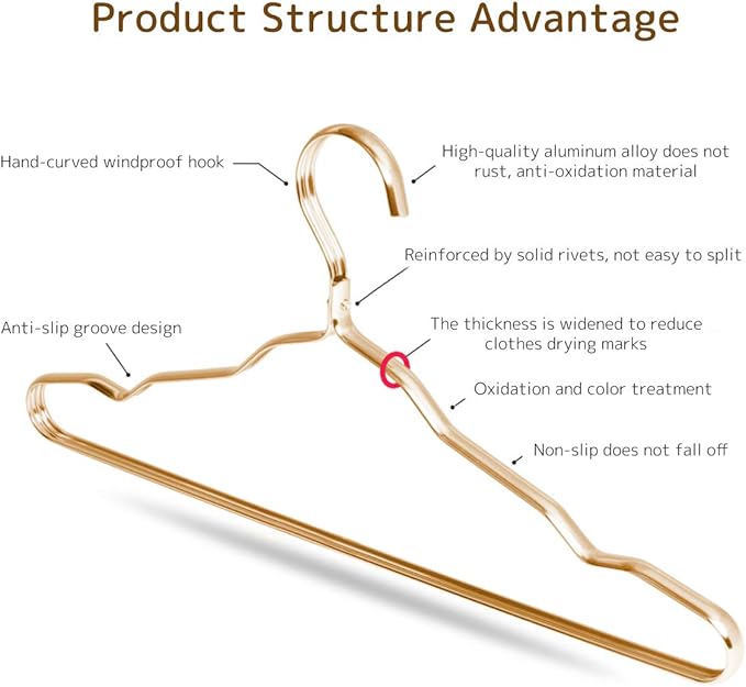Pack of 10 Stylish Aluminum Metal Coat Suit Clothes Hangers(Golden)