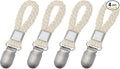 uxcell 4 Pcs Tea Towel Clips with Cotton Loop for Hanging, 4.3 Inch Metal Towel Hooks Multipurpose Cloth Hangers for Home Kitchen Bathroom, Beige