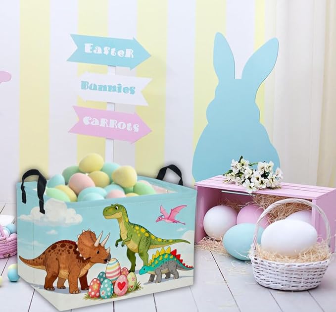 Rectangular Easter Dinosaur Basket Kids Basket Rectangular Cute Storage Bin Organizer Box Room Decor for Home Decor.(Dinosaur family)