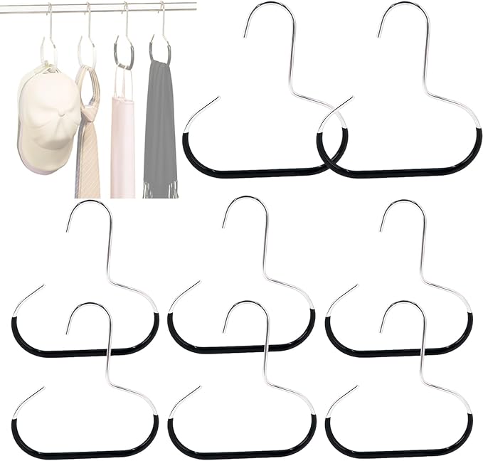 Durable Steel Hangers Maximize Closet Space with Versatile Storage, Hat Organizer Durable Stainless Steel, Durable Steels Hangers for Caps, Ties, Scarves, Clothes (Black,8pcs)