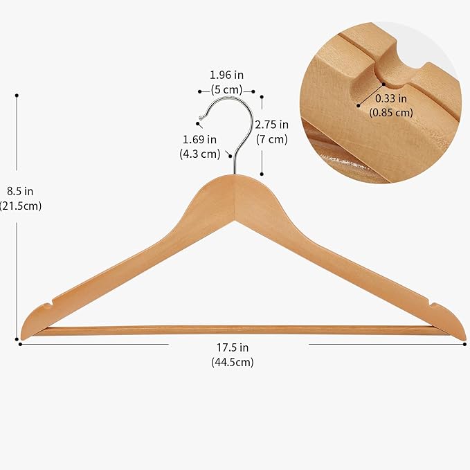 30 Pack Wooden Coat Hangers, 360° Swivel Hook, Suit Hangers with Anti-Slip Notches, Clothes Hangers for Jackets, Shirts, Dress, Natural UAWY0530N