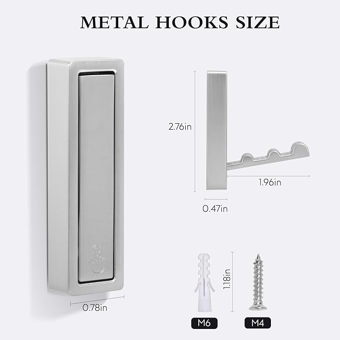 5PCS Heavy Duty Folding Coat Hooks - Zinc Alloy Wall Hooks for Coats, Scarves & Bags - Rustproof, Space-Saving Design for Bathroom, Entryway & Closet - Easy Install with Screws (Silver)