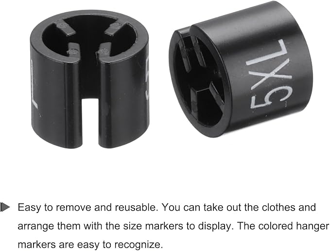 MECCANIXITY Clothes Hanger Marker XXS/XS/S/M/L/XL/2XL/3XL/4XL/5XL Size Tag Fit 3mm Rod Black for Garment Clothing Color Coding, 250Pcs